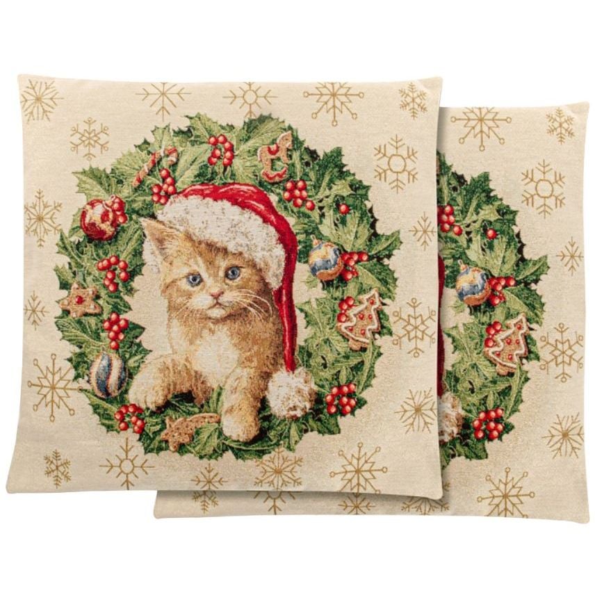 Наволочка новорічна Lefard Home Textile Cat Gift гобеленова з люрексом, 45х45 см (716-160) - фото 1