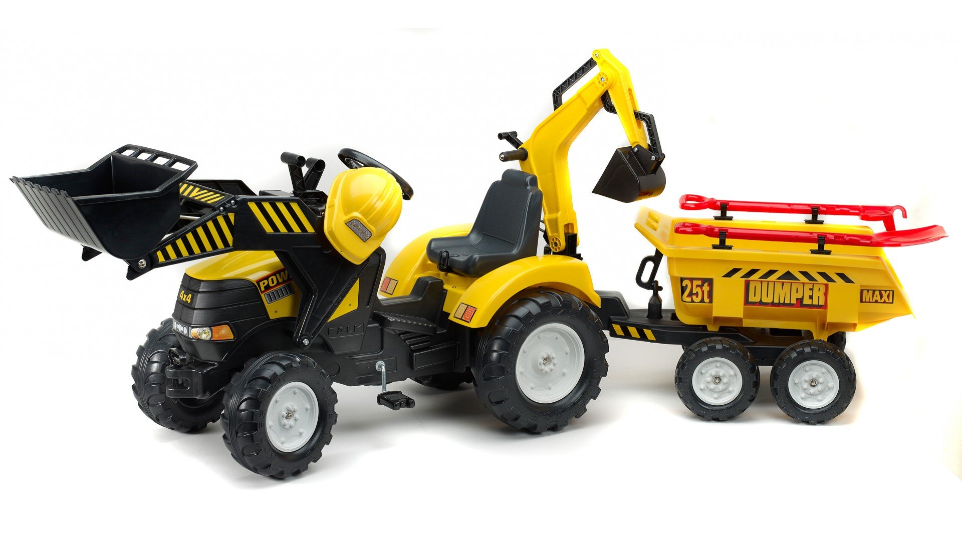 Дитячий трактор на педалях з причепом і 2 ковшами Falk Powerloader, жовтий (1000WH) - фото 1
