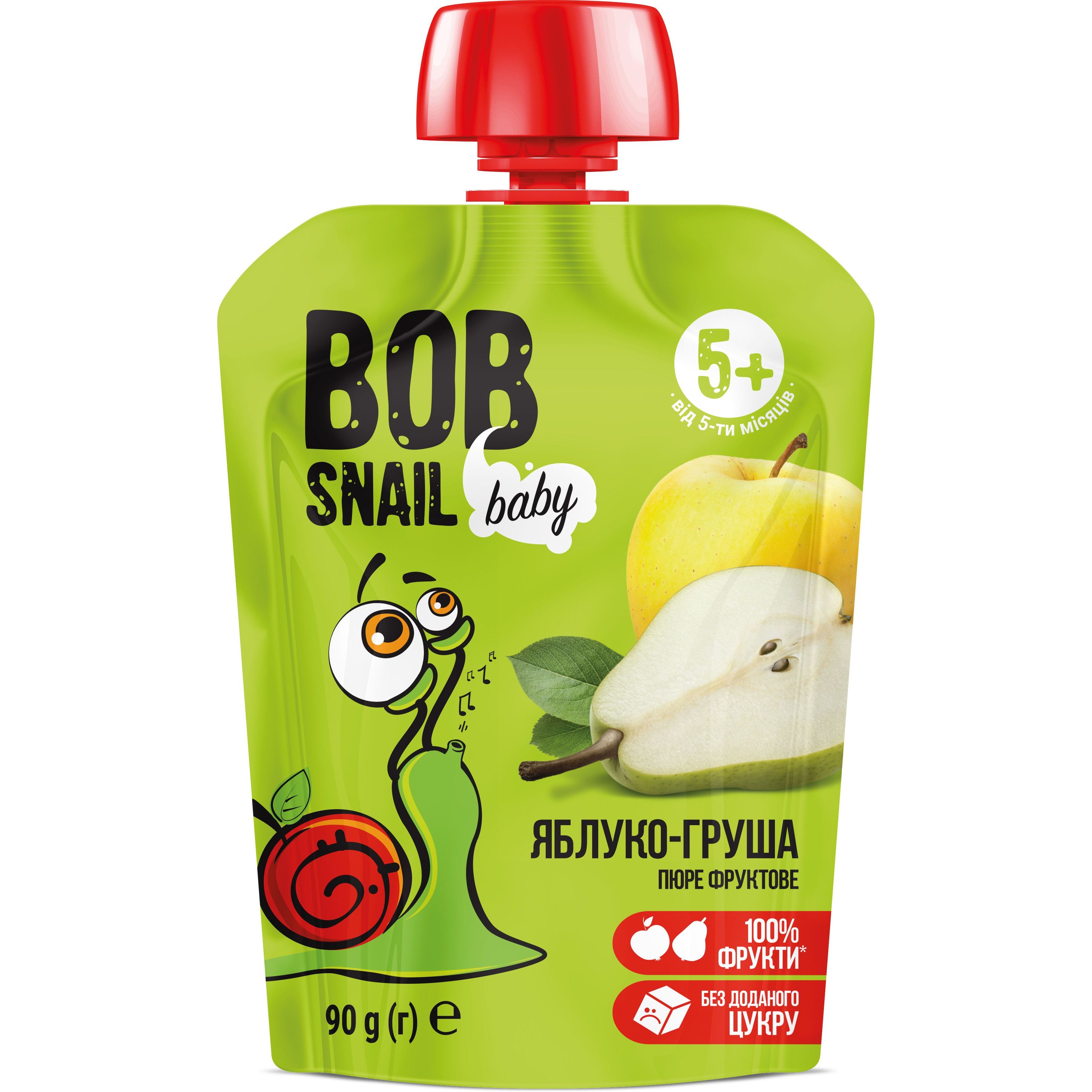 Пюре фруктовое Bob Snail Яблоко-Груша, пастеризованное 900 г (10 шт. по 90 г) - фото 2
