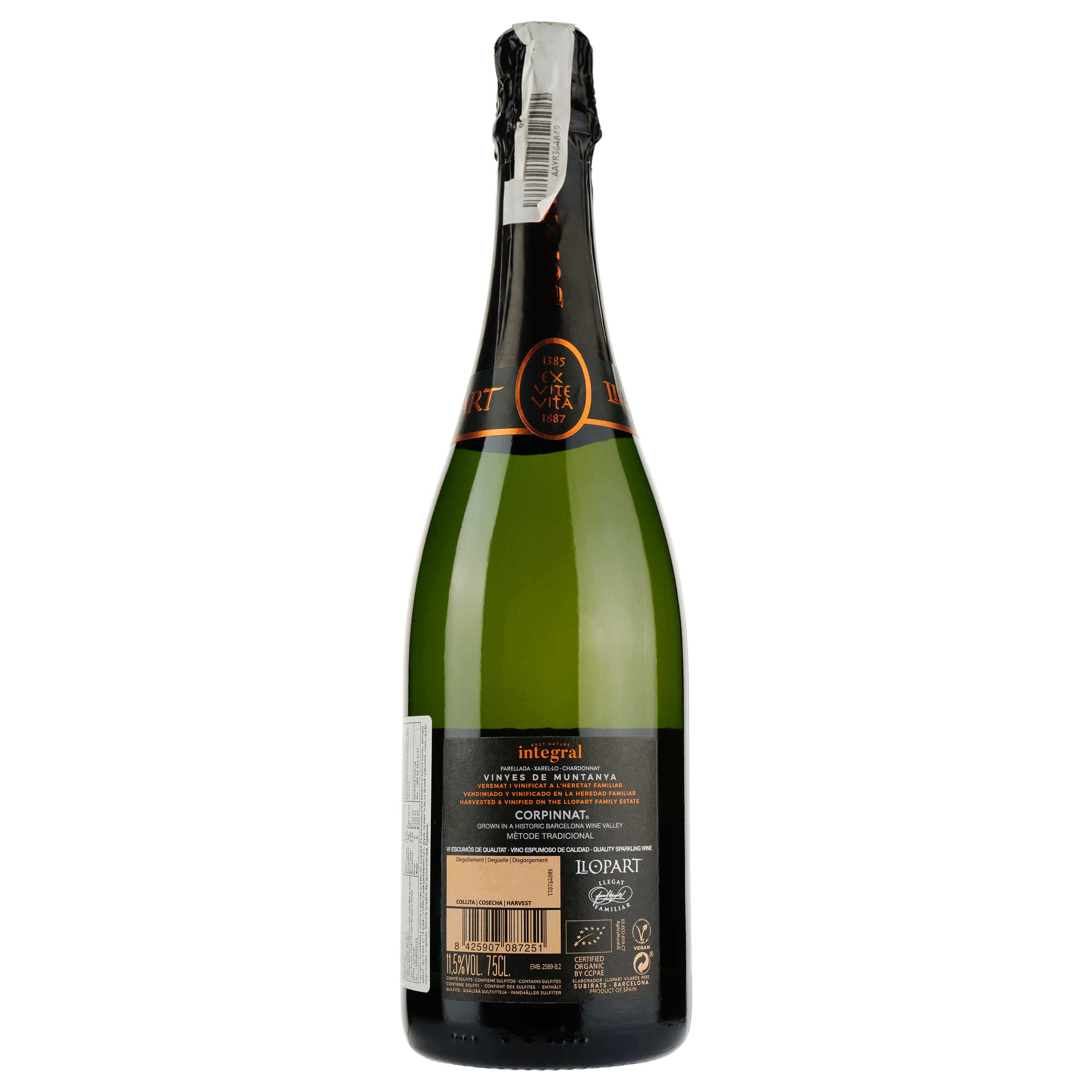 Игристое вино Pere Llopart Vilaros Integral Brut Nature, белое, брют, 11,5%, 0,75 л - фото 2