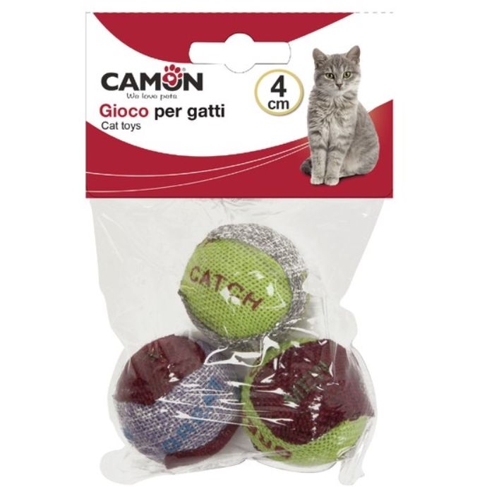 Іграшка для котів Camon кольорові джутові м'ячики, 4 см, 3 шт. - фото 3