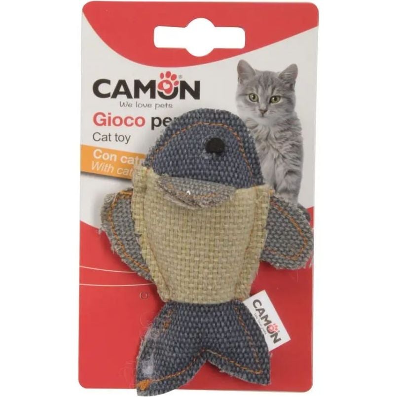 Іграшка для котів Camon Джинсова рибка, з ароматом котячої м'яти, 10 см, в асортименті - фото 1