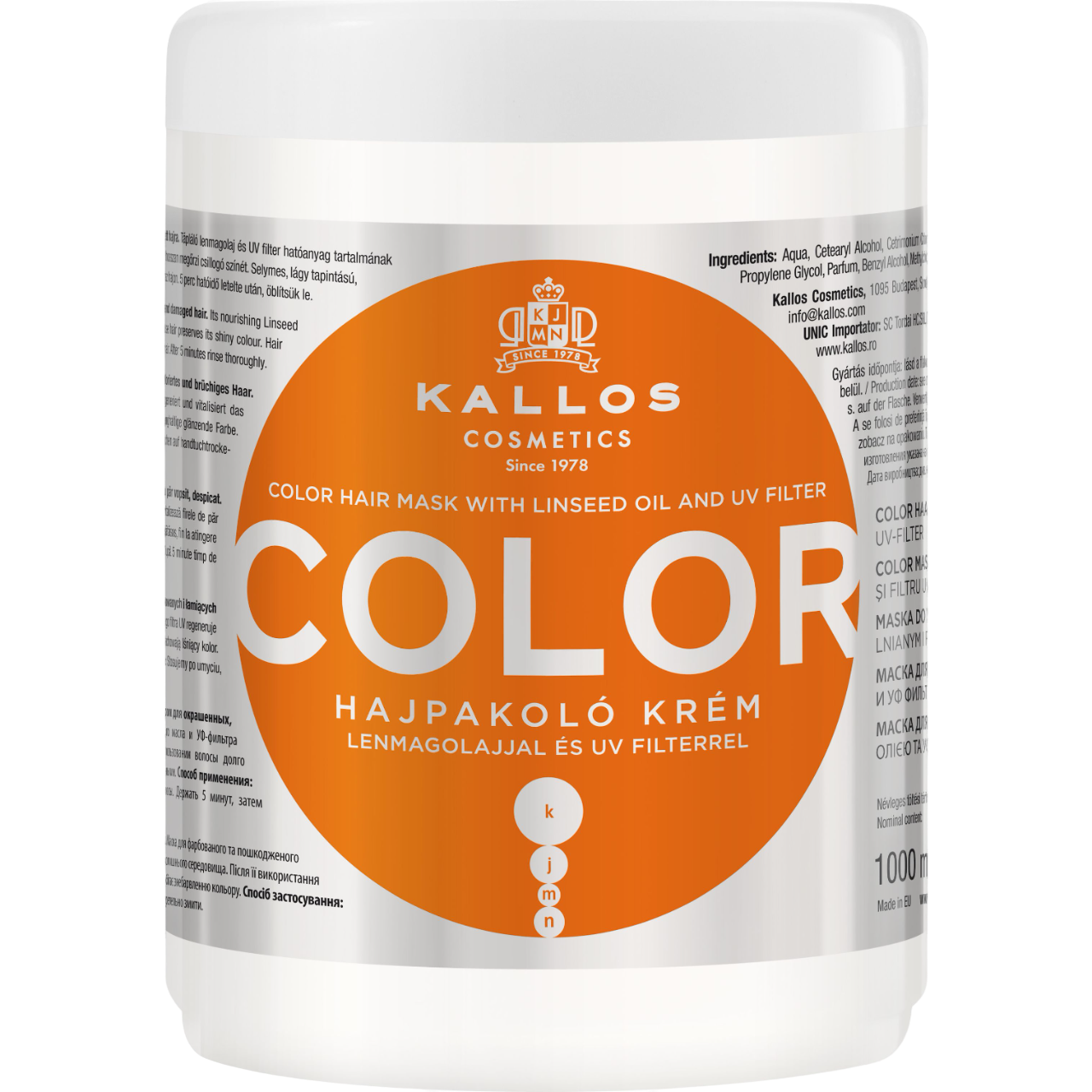 Маска для фарбованого волосся Kallos Cosmetics Color з лляною олією та УФ фільтром, 1 л - фото 1