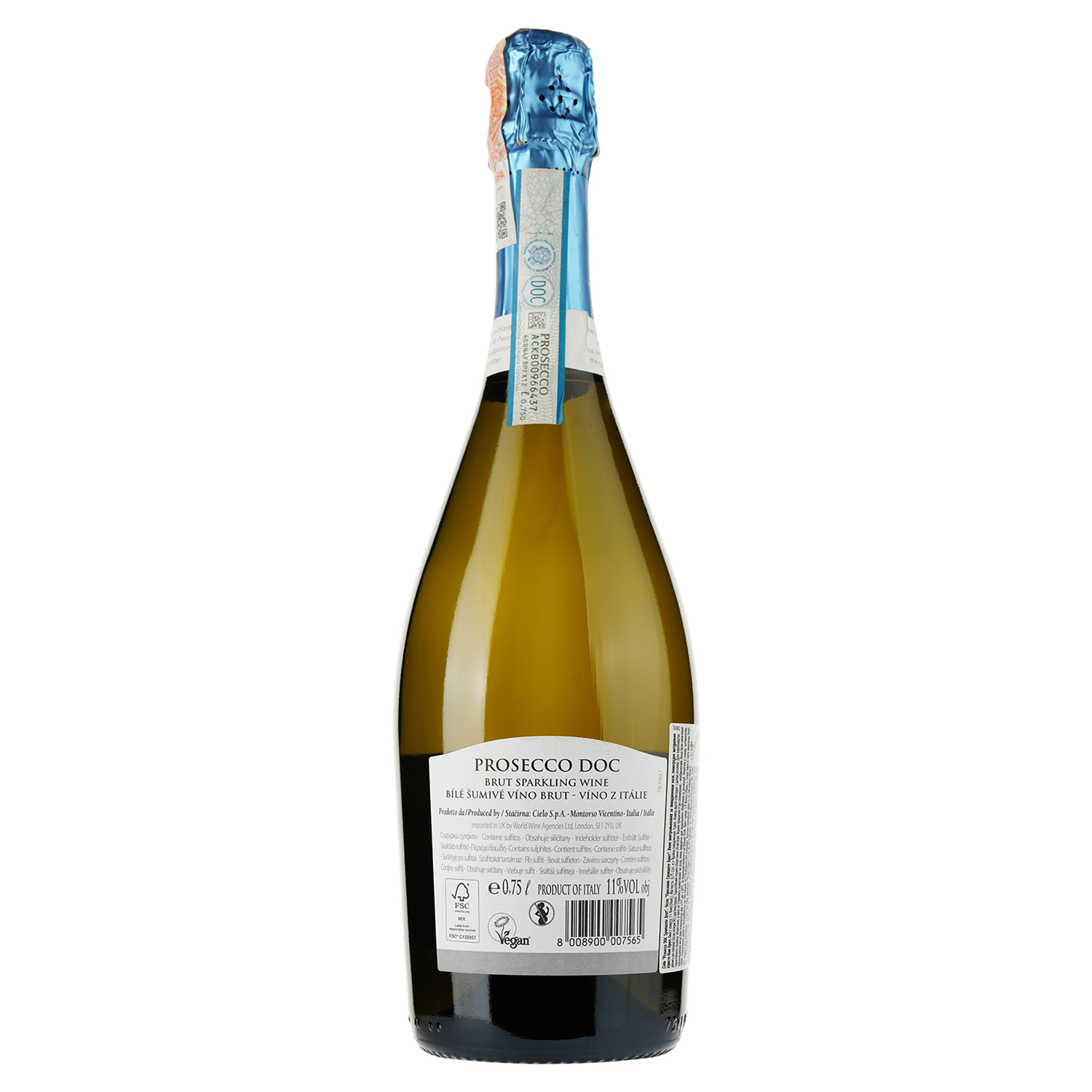 Вино игристое Cielo e Terra Prosecco Spumante Brut DOC, белое, брют, 11%, 0,75 л - фото 2