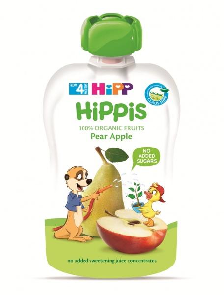 Набор органических фруктовых пюре HiPP HiPPiS Pouch Груша-яблоко, 600 г (6 упаковок по 100 г) - фото 1