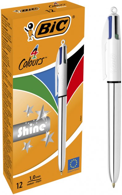 Ручка кулькова BIC 4 Colours Shine Silver, 1 мм, 4 кольори, 12 шт. (919380) - фото 1