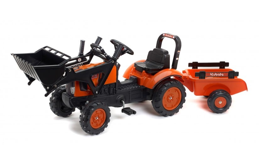 Детский трактор на педалях с прицепом и ковшом Falk Kubota, оранжевый (2065AM) - фото 1