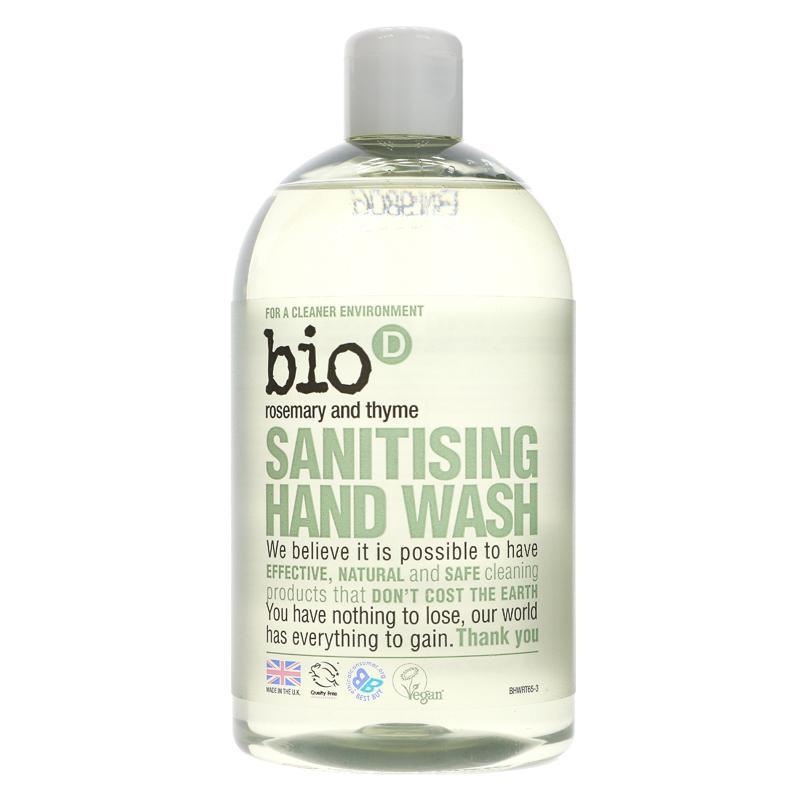 Органічне дезінфікуюче рідке мило Bio-D Sanitising Hand Wash Rosemary&Thyme, з натуральним ефірним маслом розмарину і чебрецю, 500 мл - фото 1