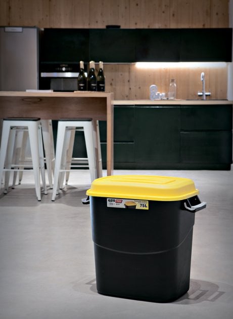 Бак для мусора Tayg Eco, 75 л, с крышкой и ручками, черный с желтым (411014) - фото 3