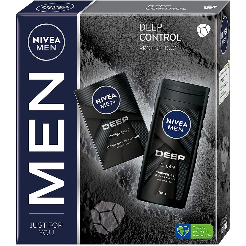 Набор мужской Nivea Men Deep Control 2023: Лосьон после бритья 100 мл + Гель для душа 250 мл - фото 1