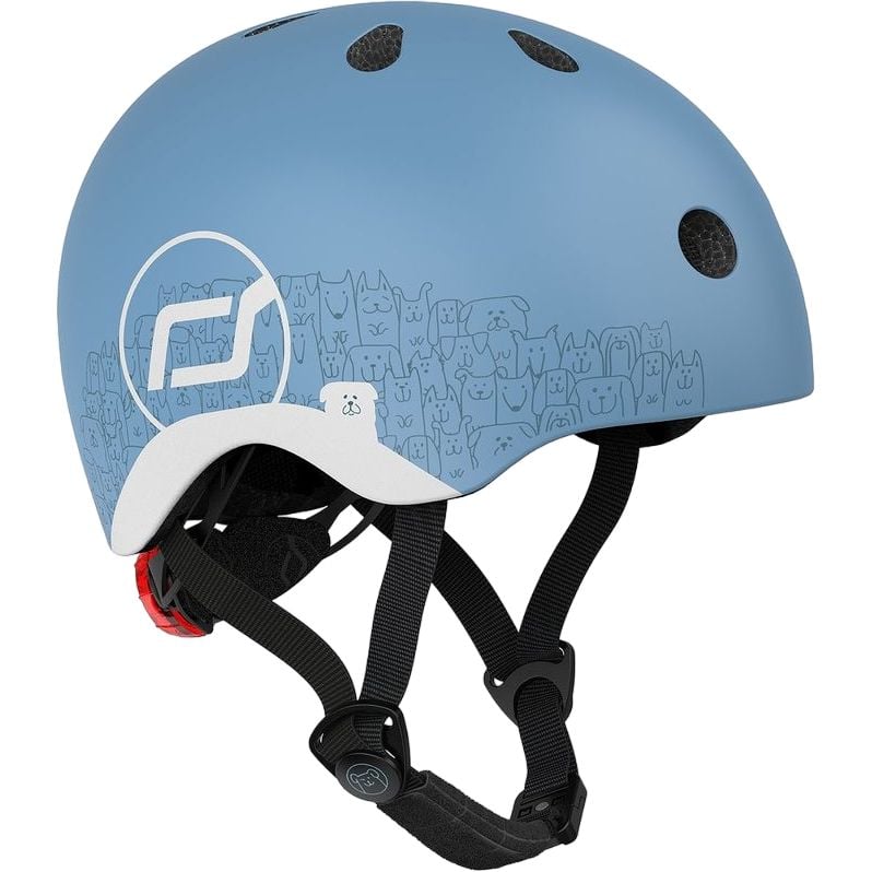 Шлем защитный Scoot and Ride светоотражающий, с фонариком, 45-51 см (XXS/XS), серо-синий (SR-210225-STEEL) - фото 1