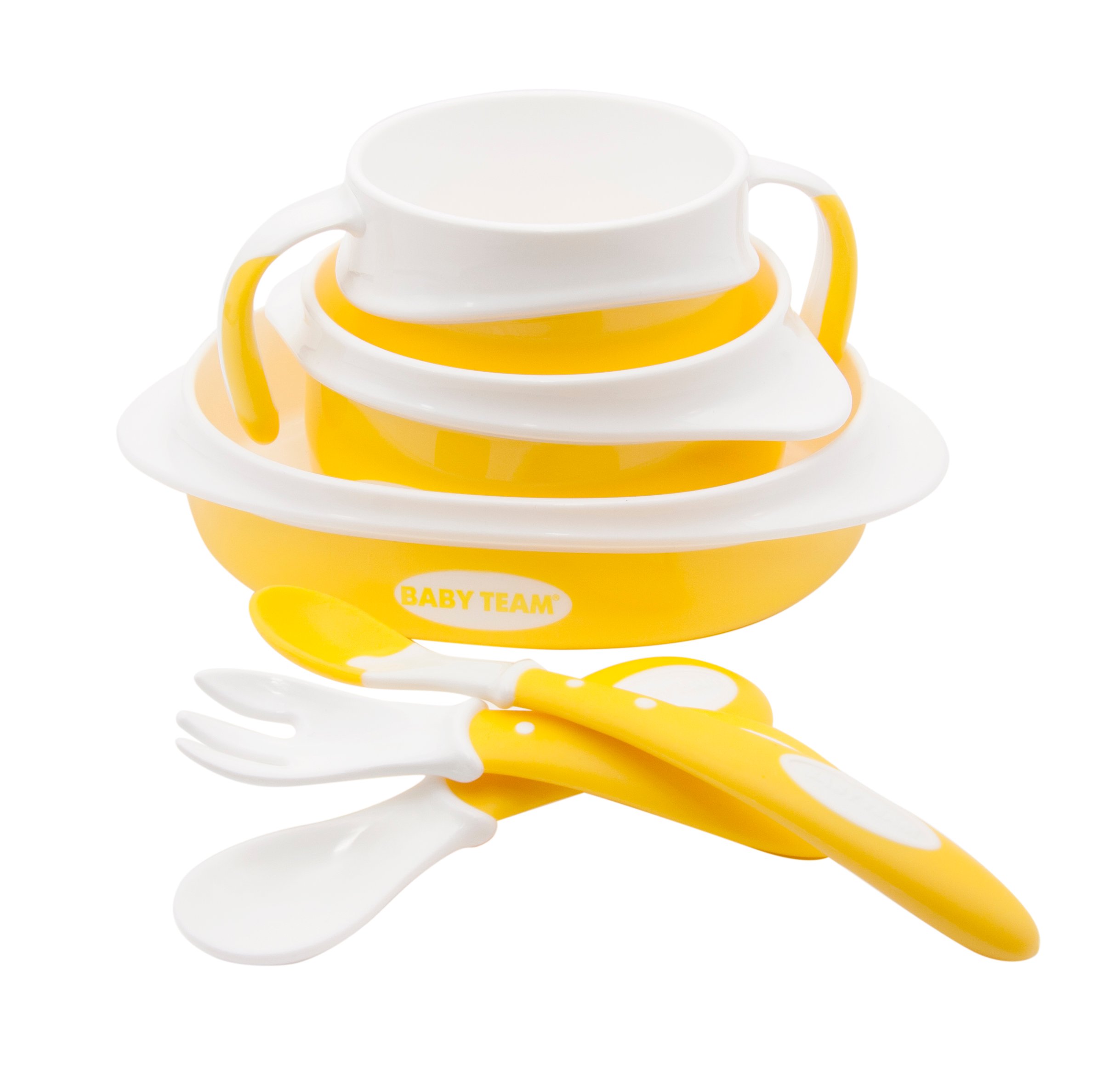 Набір дитячого посуду Baby Team, з нагрудником, жовтий (6090) - фото 2