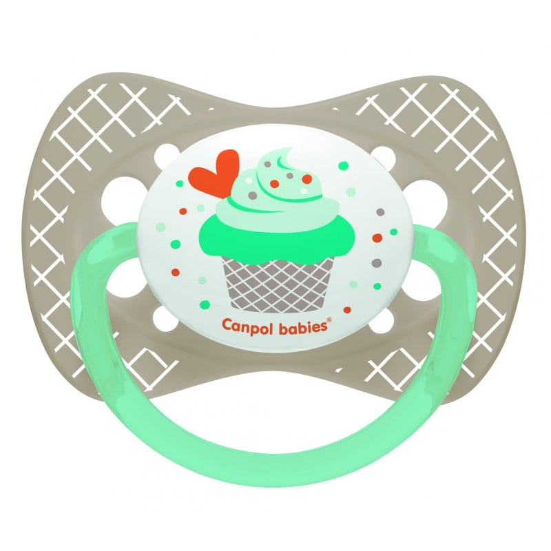 Силиконовая симметричная пустышка Canpol Babies Cupcake, серый, 6-18 мес. (23/283_grey) - фото 1