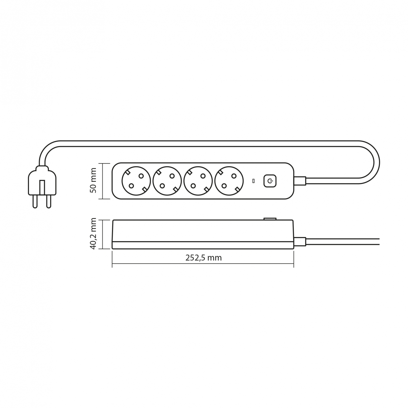 Подовжувач мережевий Videx Oncord з кнопкою з/з 4п 3 м 3x1.5 мм white (VF-PD43G-W) - фото 10