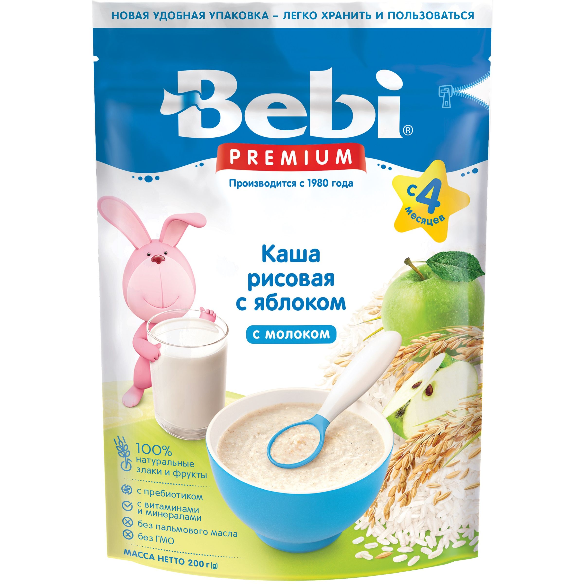 Молочная каша Bebi Premium Рисовая с яблоком 200 г (1105030) - фото 1