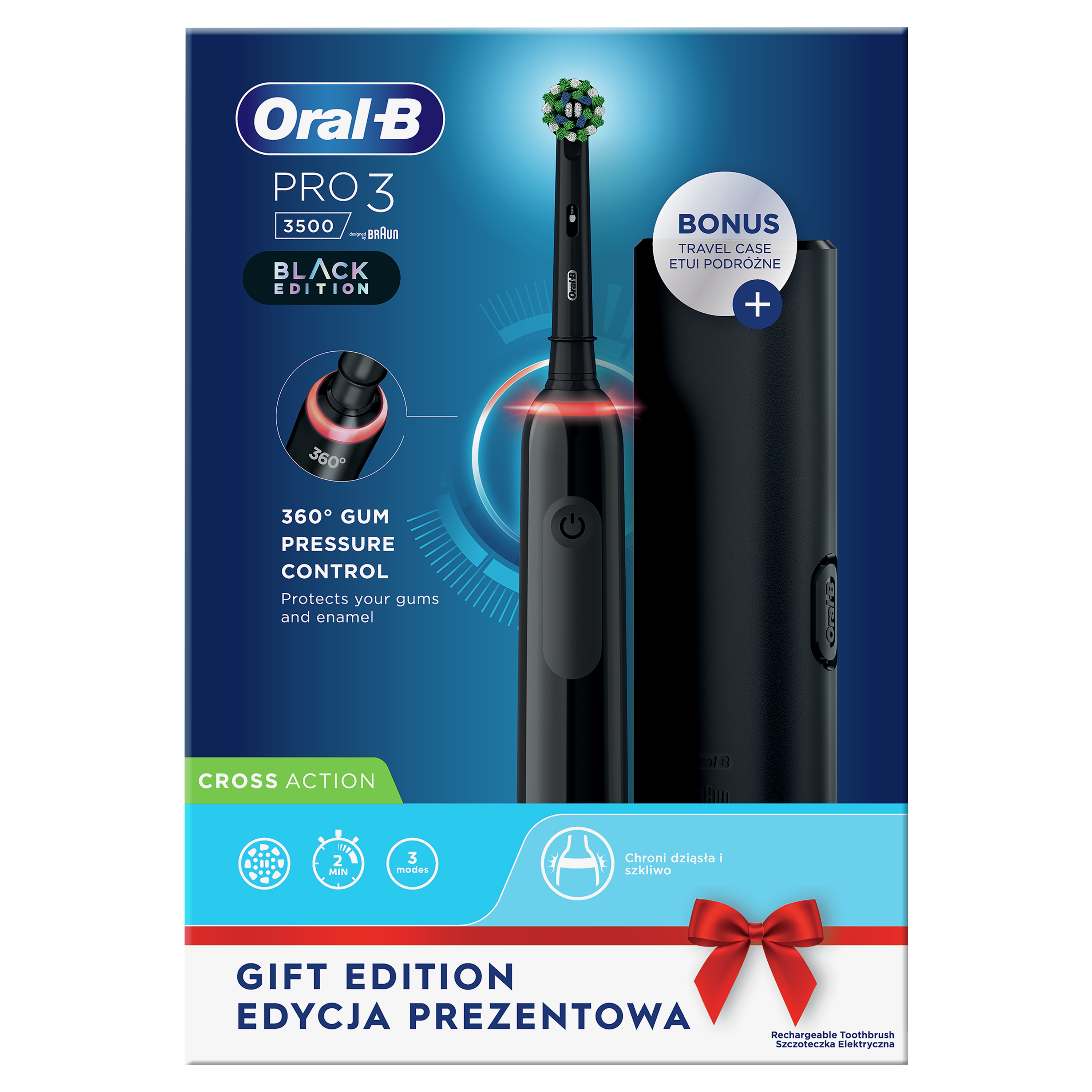 Электрическая зубная щётка Oral-B Pro 3 3500 СrossAсtion + футляр, черная - фото 3