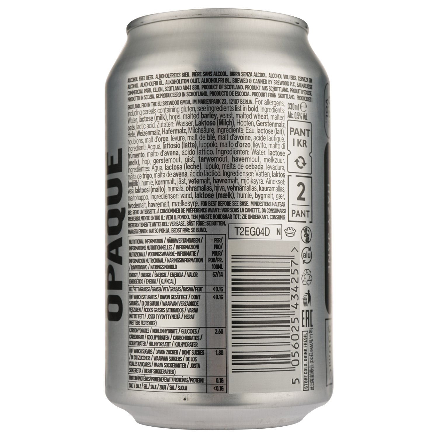 Пиво безалкогольное BrewDog Hazy AF, светлое, фильтрованное, 0,5%, ж/б, 0,33 л - фото 2
