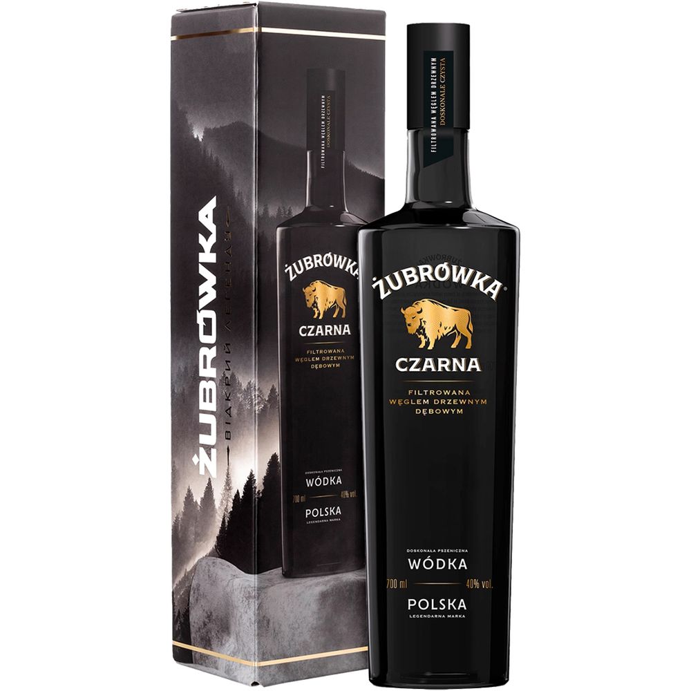 Водка Zubrowka Czarna 40% 0.7 л в подарочной упаковке - фото 1