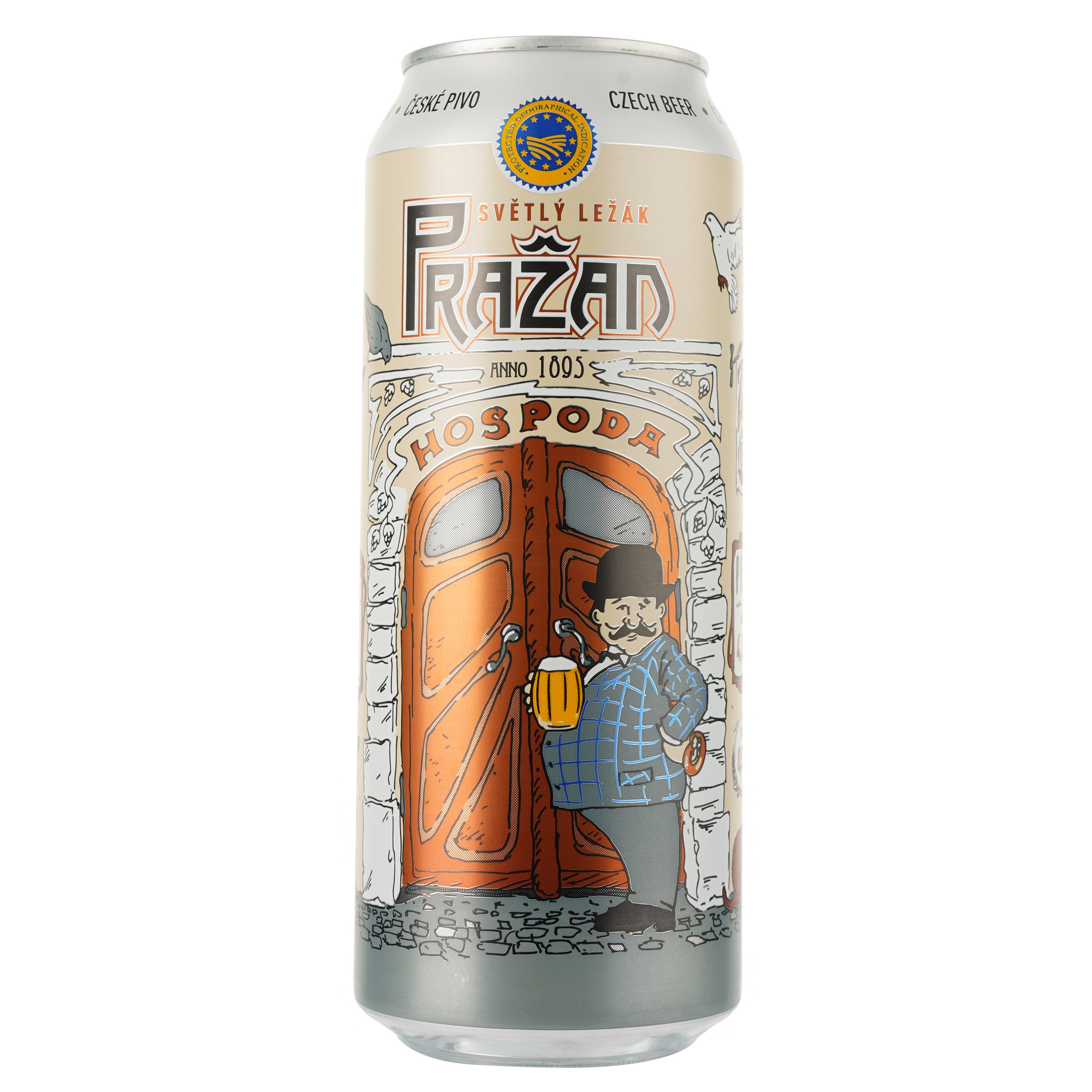 Пиво Prazan светлое, 4.8%, ж/б, 0.5 л - фото 1
