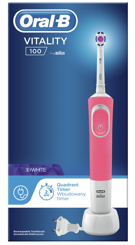 Електрична зубна щітка Oral-B Vitality 3D White/D100, рожевий - фото 2