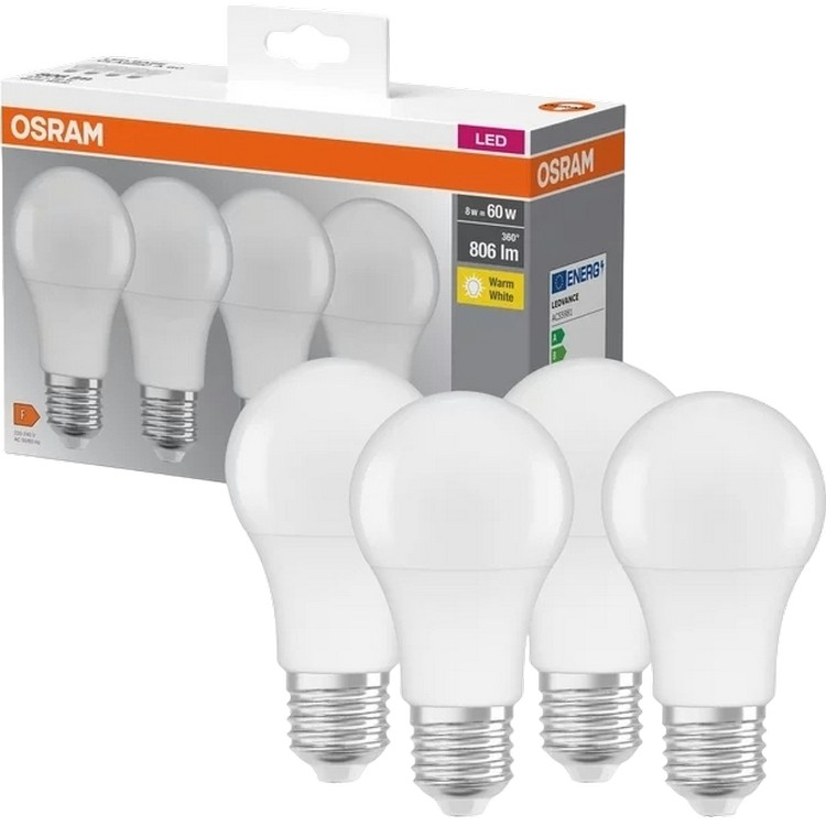 Набор ламп Osram LED E27 8.5W 2700К 806Lm A60 4 ​​шт. (4058075819450) - фото 1