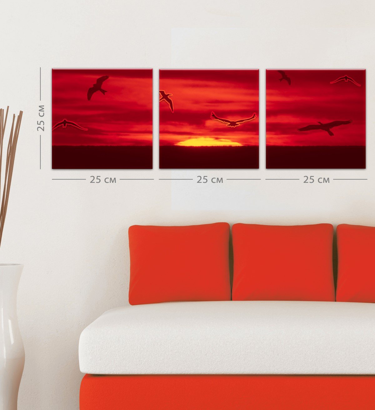 Модульная картина на холсте Art-Life, 3 части, красный (1С-210-3p) - фото 1