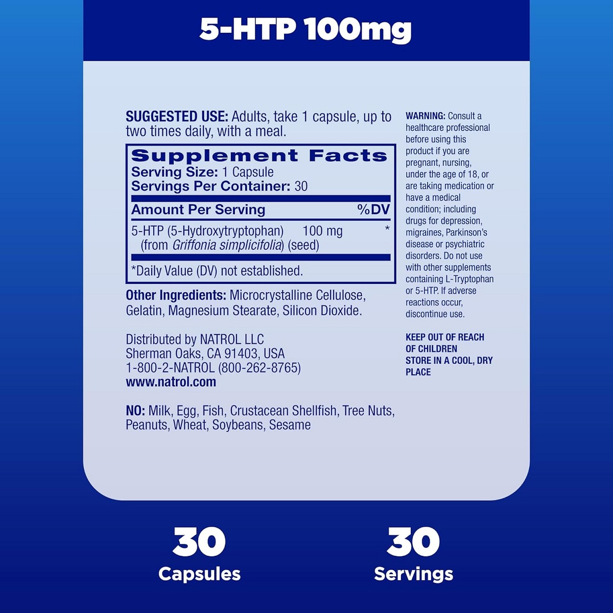 Гідрокситриптофан Natrol 5-HTP 100 мг 30 капсул (NTL04093) - фото 2