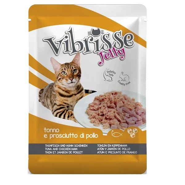 Вологий корм для котів Vibrisse Jelly, Тунець та куряча шинка в желе, 70 г (C1018988) - фото 1