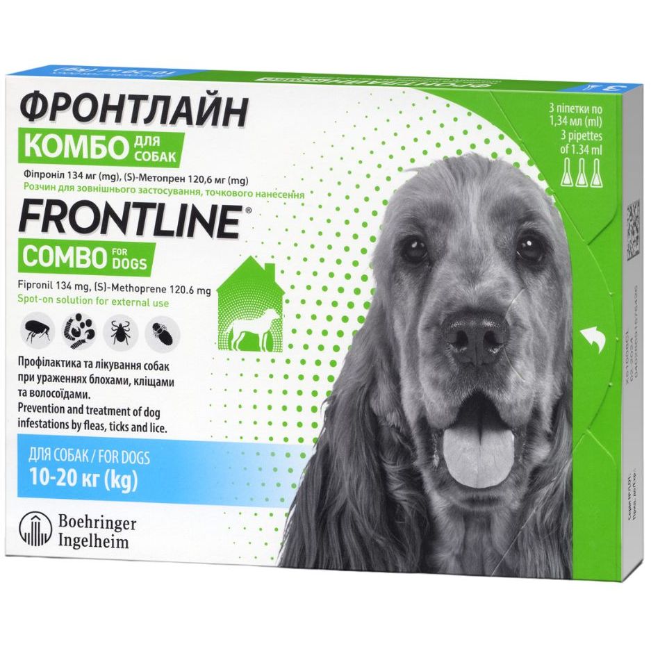 Краплі Boehringer Ingelheim Frontline Combo від бліх та кліщів для собак 10-20 кг 4.02 мл (3 шт. х 1.34 мл) (159918) - фото 2