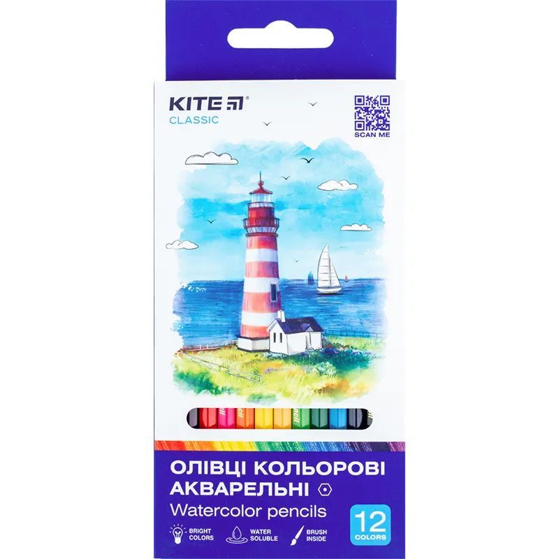 Карандаши цветные Kite Classic акварельные 12 шт. (K-1049) - фото 1