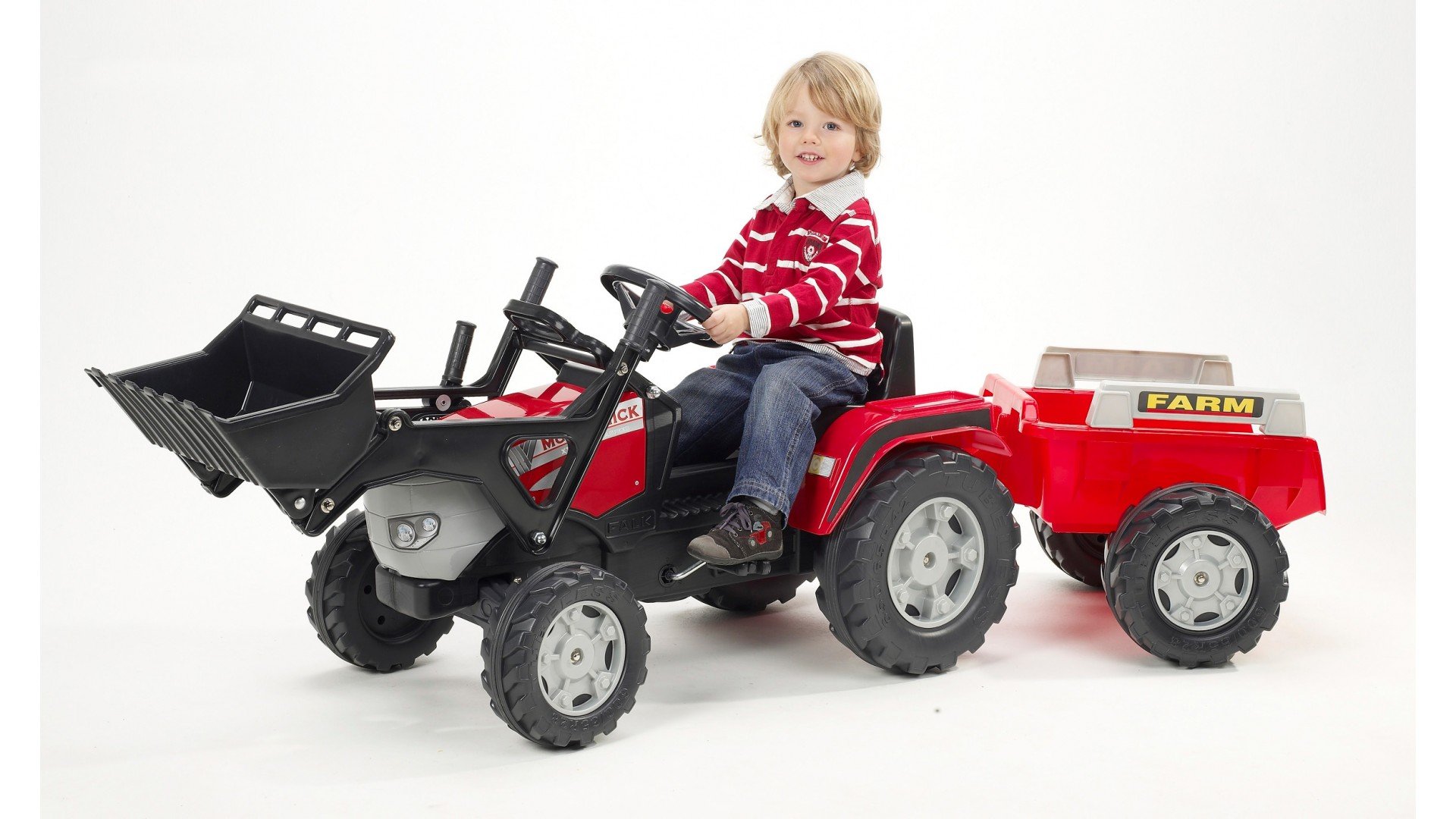 Детский трактор Falk Maccormick на педалях с прицепом и ковшом, красный (3020AM) - фото 2