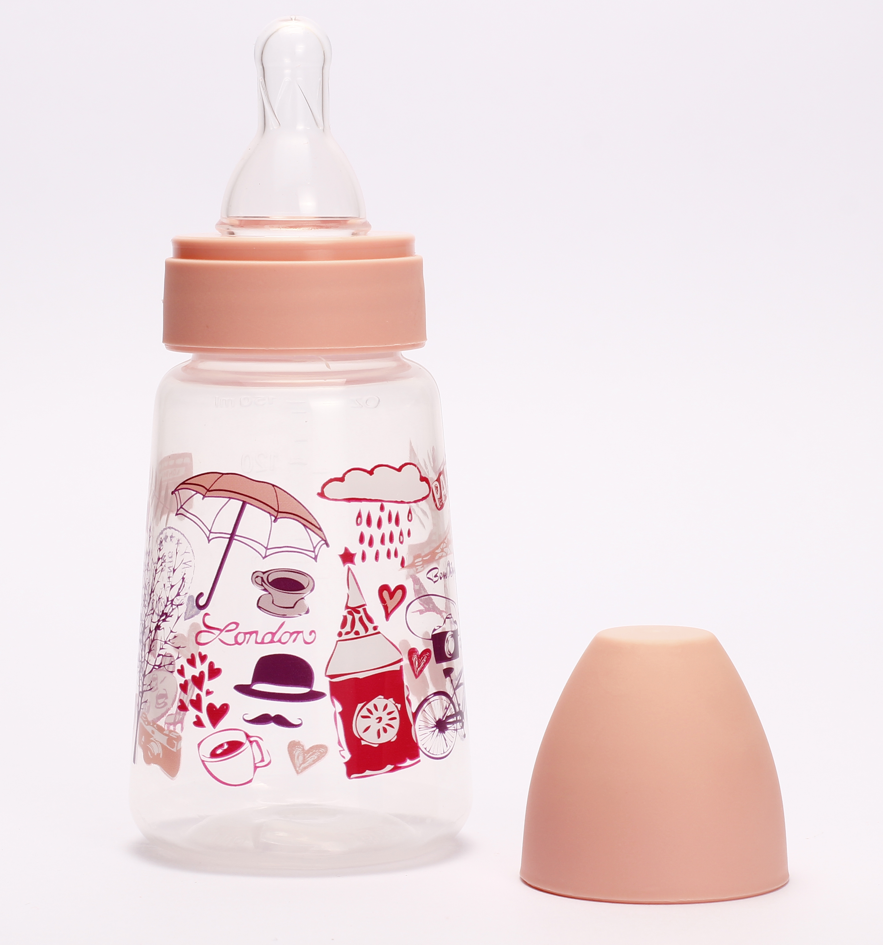 Пляшечка для годування Lindo, з силіконовою соскою, 125 мл, рожевий (Pk 053 рож) - фото 2