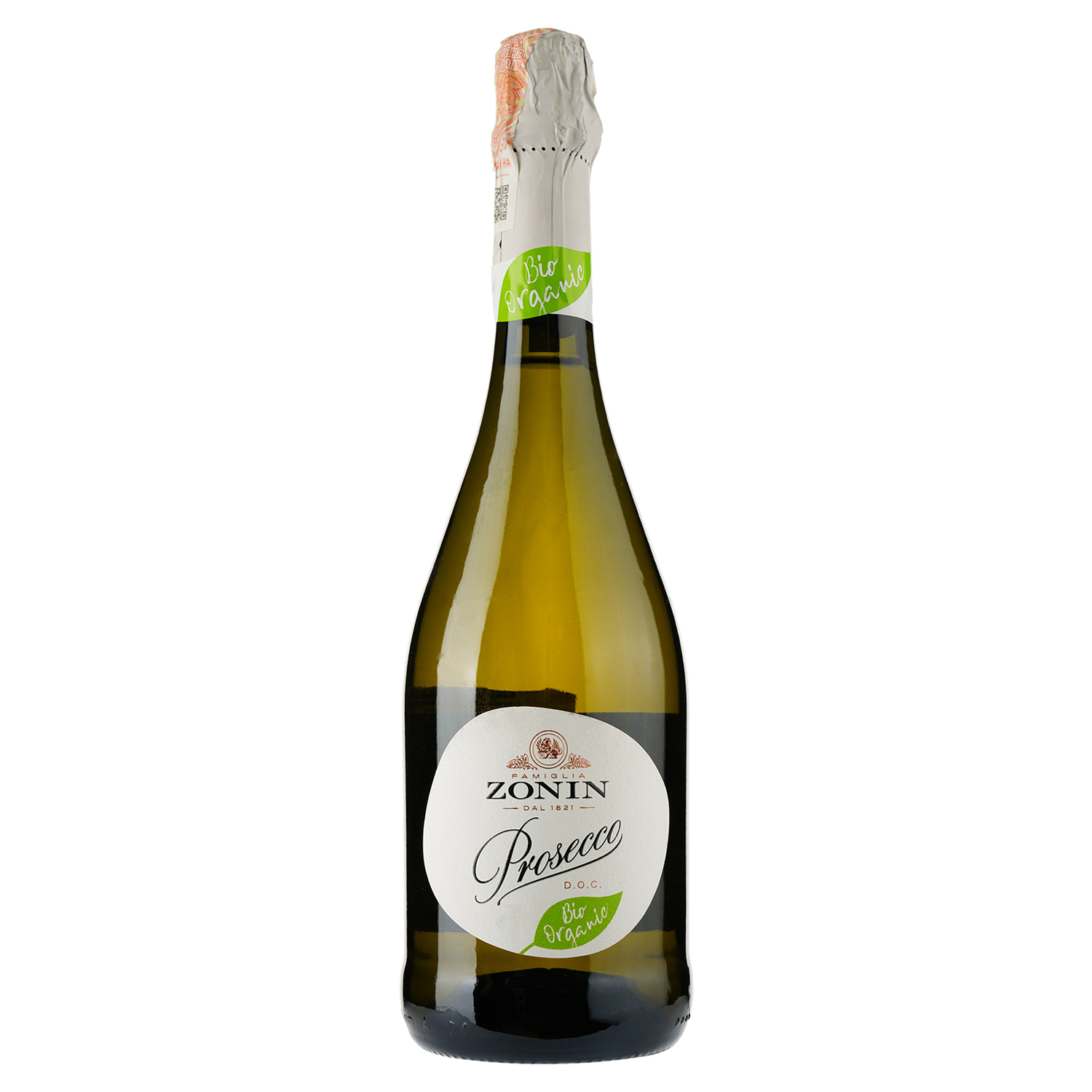 Вино игристое Zonin Prosecco Spumante Brut BIO Organic, белое, 10,5%, 0,75 л - фото 1