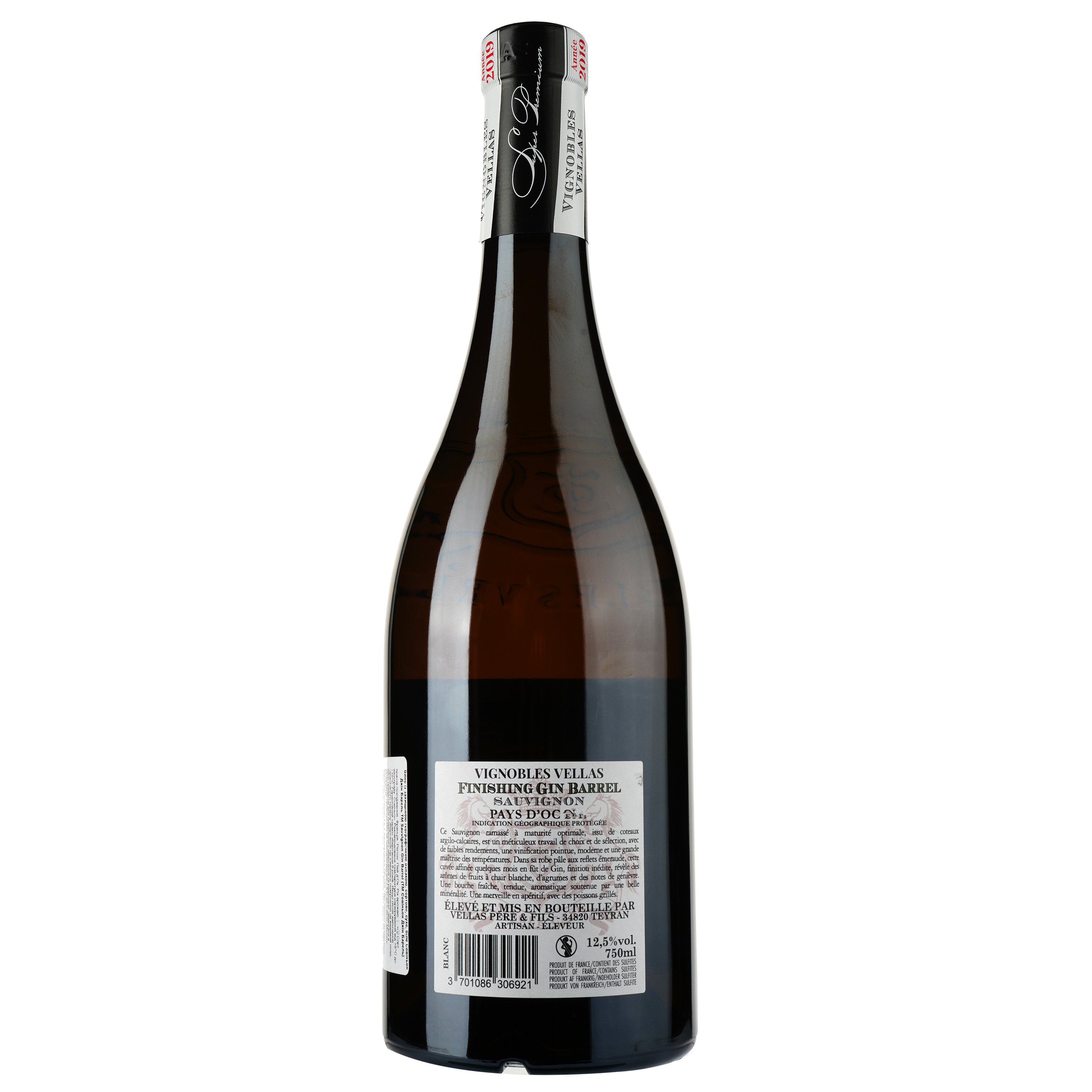 Вино Vignobles Vellas Sauvignon Gin Barrel IGP Pays D'Oc, белое, сухое, 0.75 л - фото 2
