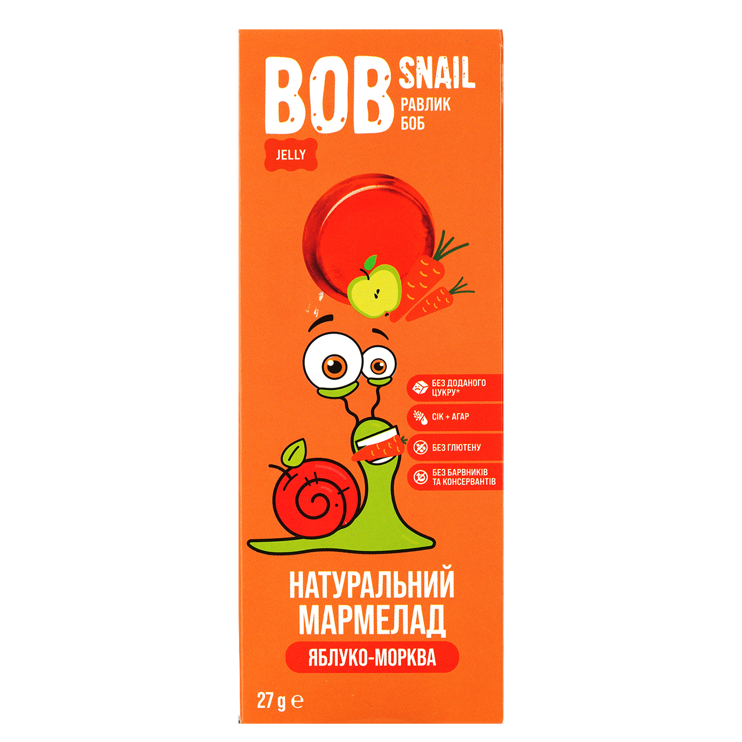 Фруктово-овочевий мармелад Bob Snail Яблуко-Морква 27 г - фото 1