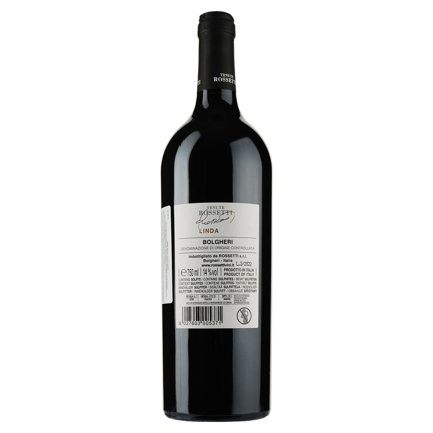 Вино Tenute Rossetti Linda Bolgheri, красное, сухое, 14%, 0,75 л - фото 2
