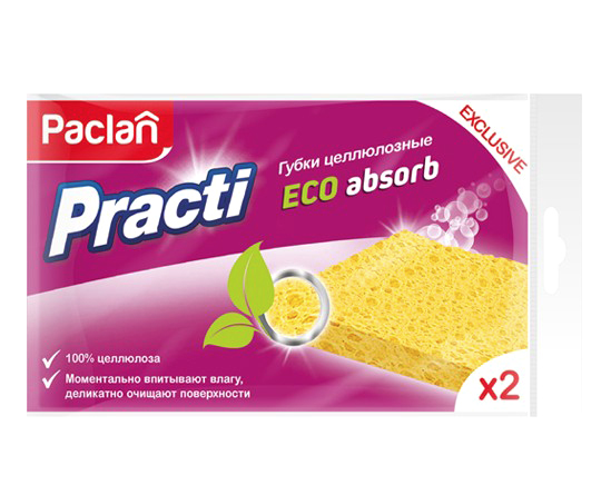 Губка кухонная Paclan Practi Eco absorb, из целлюлозы, 2 шт. - фото 1