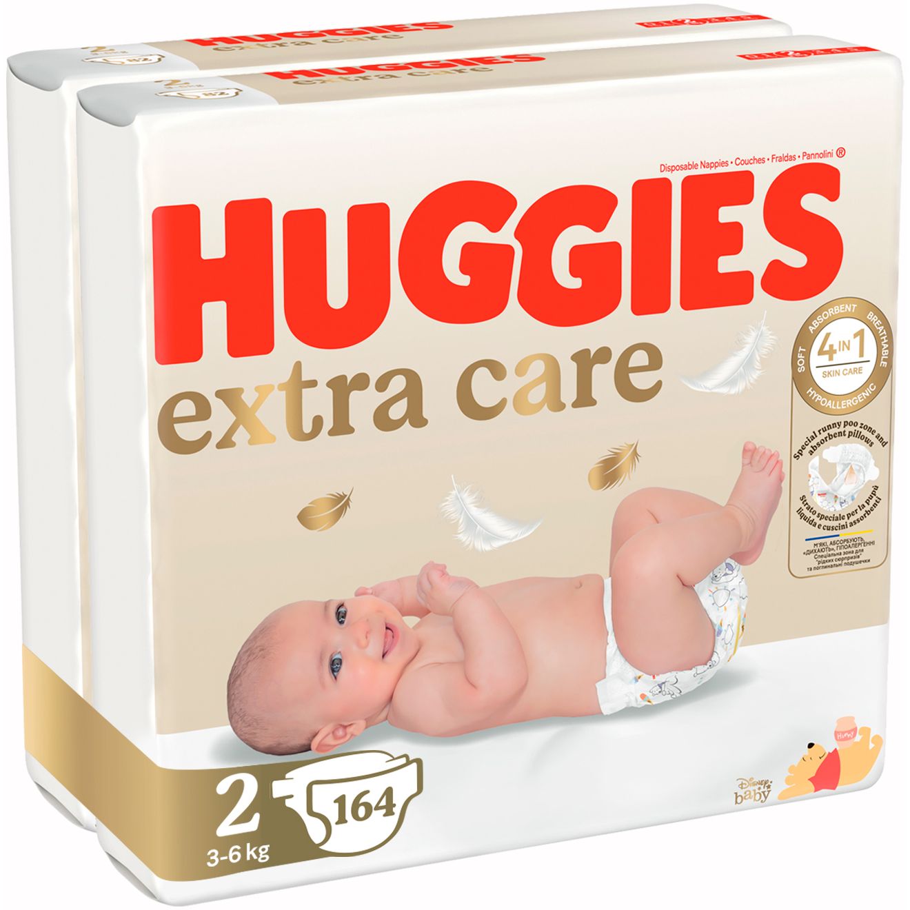 Набір підгузків Huggies Extra Care 2 (3-6 кг), 164 шт. (2 уп. х 82 шт.) - фото 2