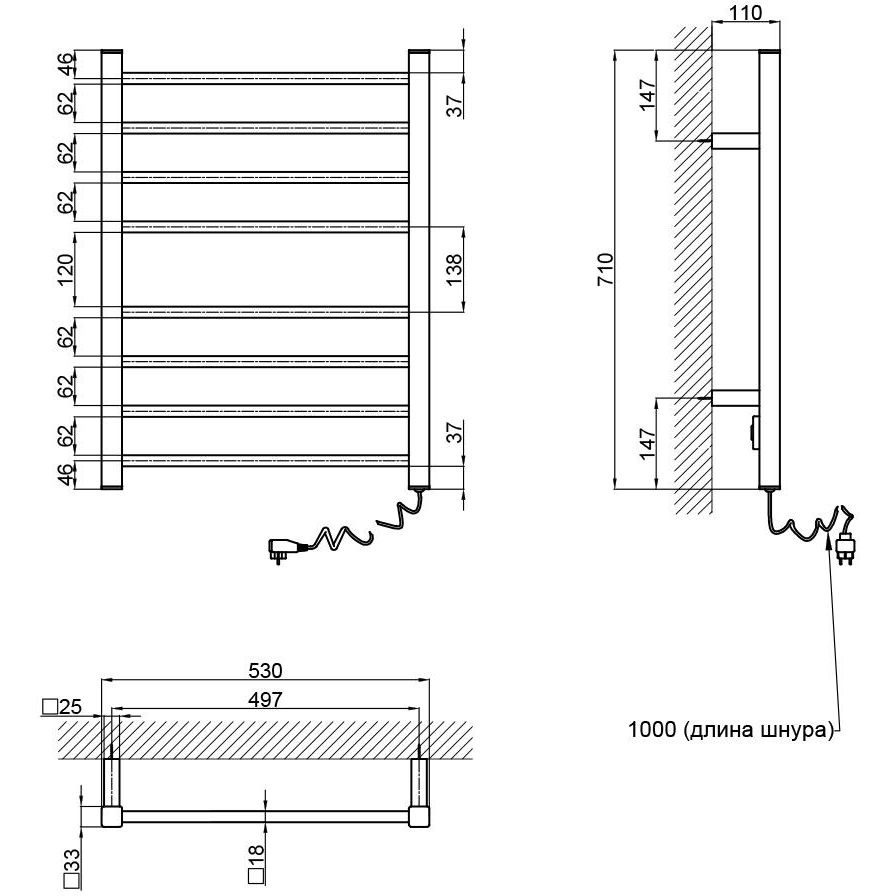 Полотенцесушитель электрический Qtap Evia WHI 11113S (QTEVIWHI11113S) - фото 5