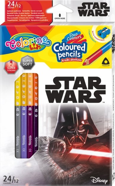 Олівці кольорові Colorino Duo Colors Star Wars, двосторонні, з точилкою, 12 шт., 24 кольори (89465PTR) - фото 1