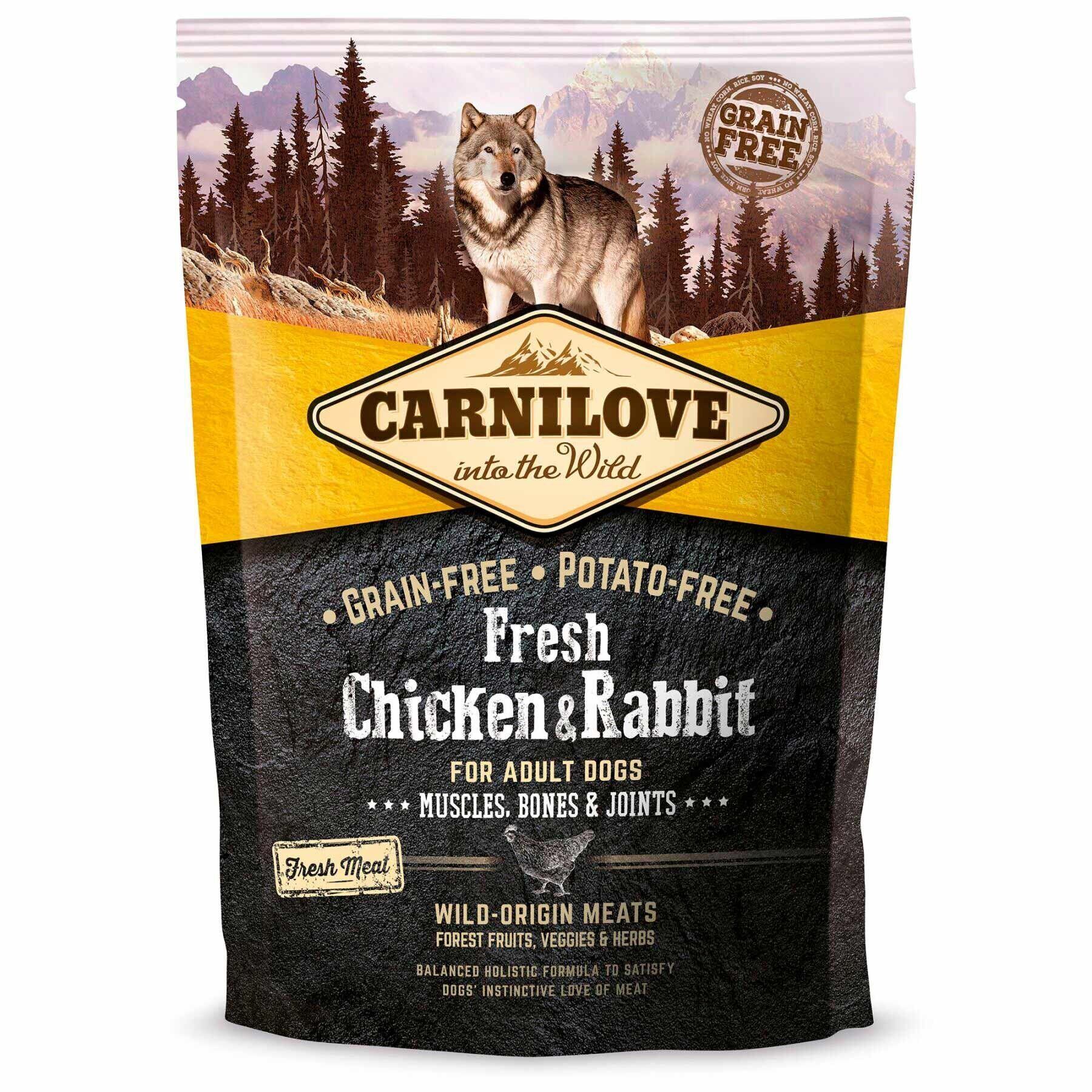 Сухой корм для взрослых собак всех пород Carnilove Fresh Chicken & Rabbit for Adult dogs, с курицей и кроликом, 1,5 кг - фото 1