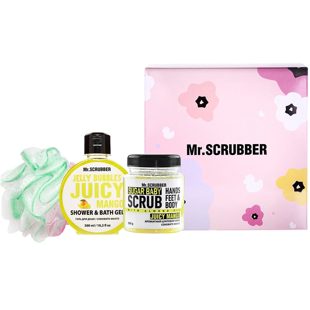 Подарочный набор Mr.Scrubber Juicy Mango: Сахарный скраб, 300 г + Гель для душа, 300 мл + Мочалка Облачко - фото 1