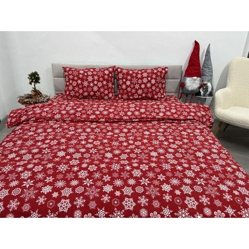 Комплект постельного белья Ecotton полуторный 15505 Снежинка на красном (24261) - фото 11