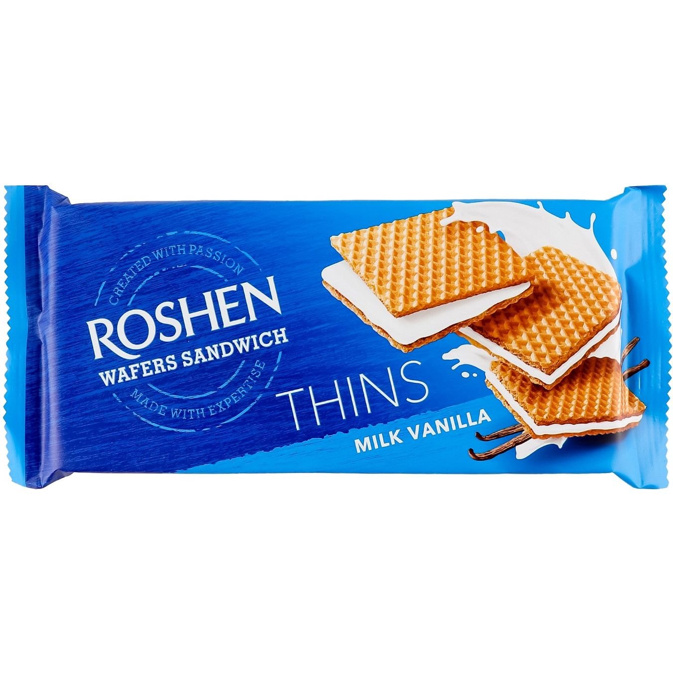 Вафлі Roshen Wafers Sandwich Thins Milk-Vanilla 55 г (914647) - фото 1