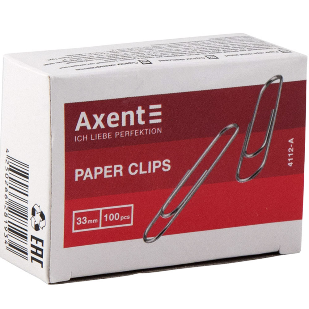 Скріпки Axent нікельовані 33 мм 100 шт. (4112-A) - фото 1