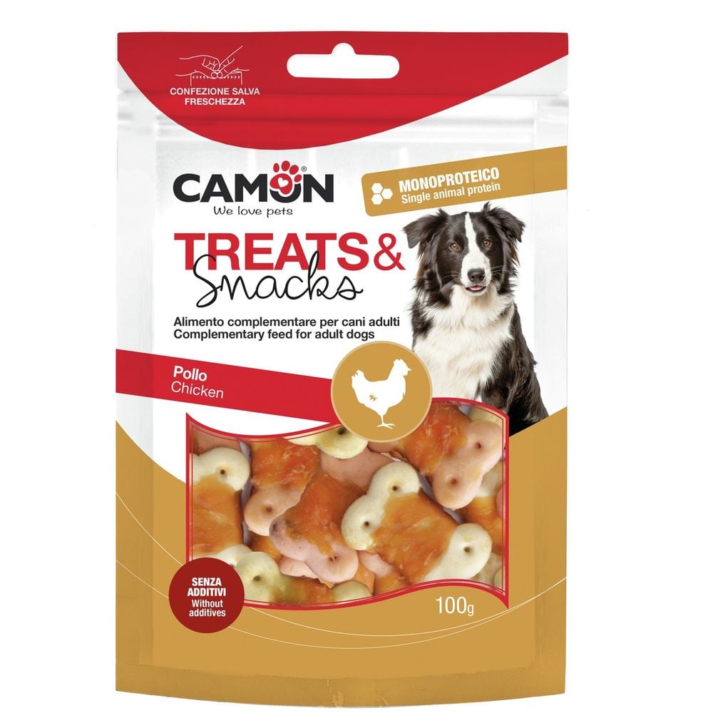Ласощі для собак Camon Treats & Snacks Бісквітні кісточки з куркою 100 г - фото 1