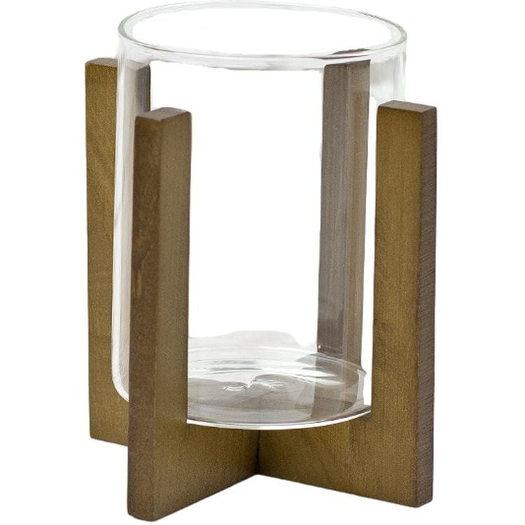 Подсвечник стеклянный Стеклоприбор на деревянной подставке, 11 см, коричневый (300560) - фото 1