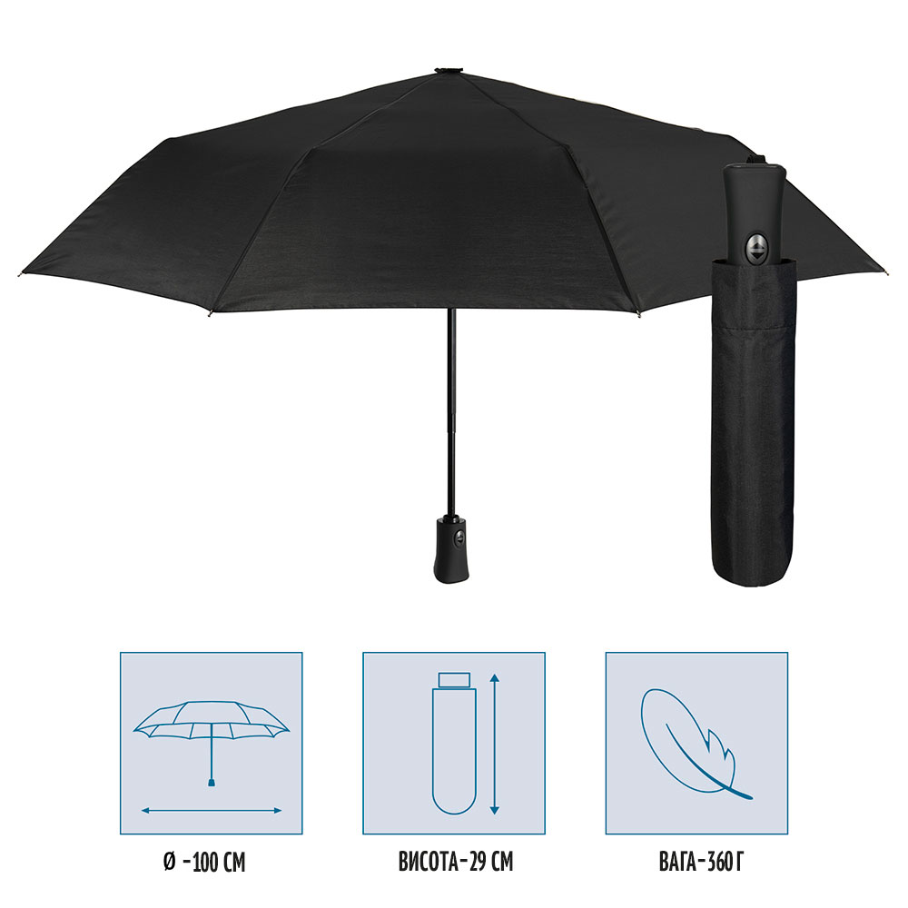 Зонтик Perletti Ombrelli складной автоматический с системой антиветер черный (96009-01) - фото 4