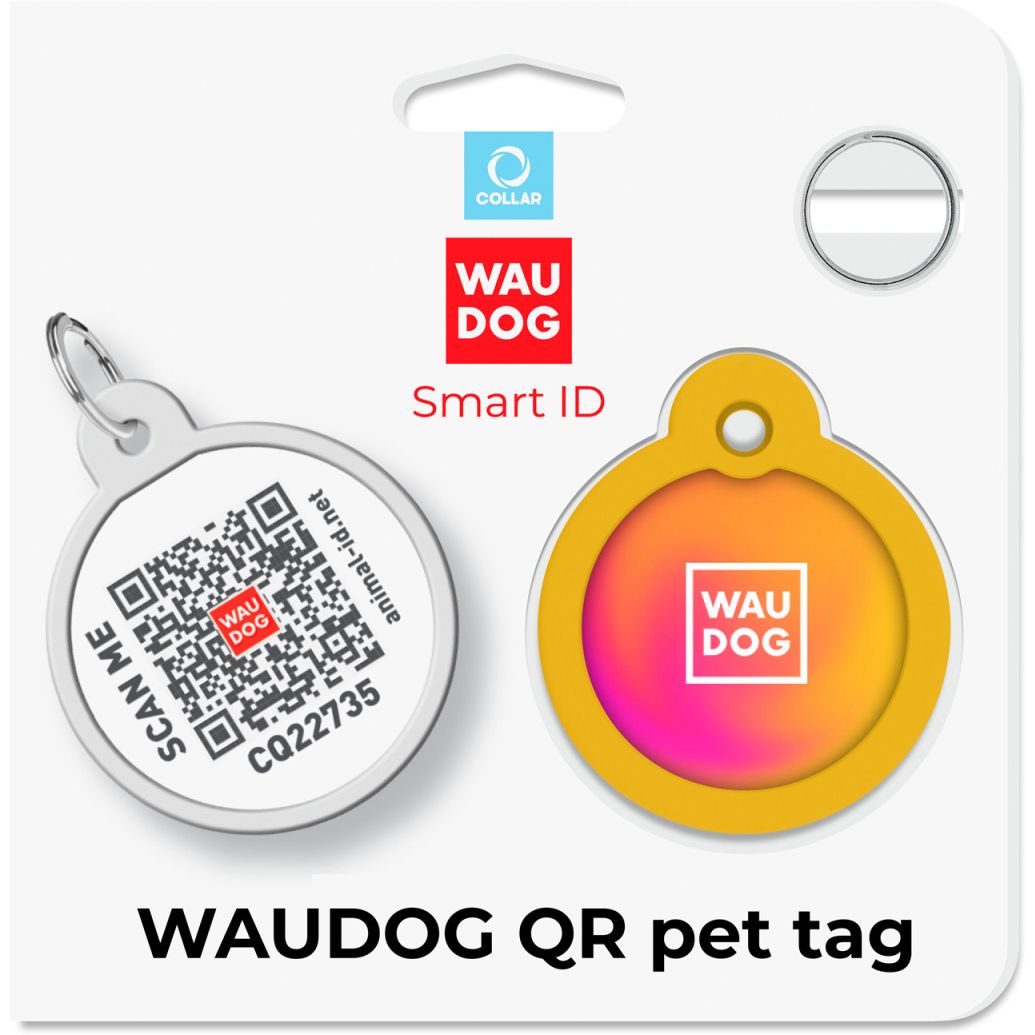 Адресник для собак і котів Waudog Smart ID з QR паспортом Градієнт помаранчевий 25 мм - фото 5