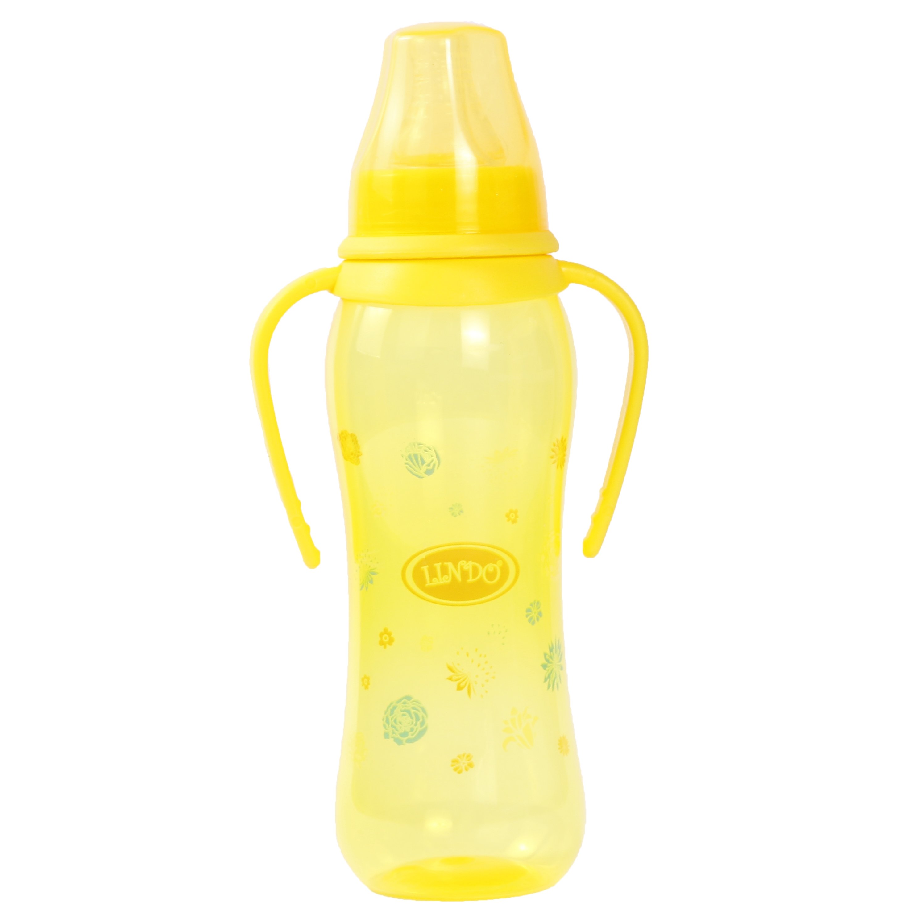 Пляшечка для годування Lindo, вигнута з ручками, 250 мл, жовтий (Li 135 жовт) - фото 1